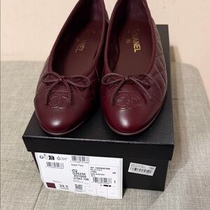 CHANEL Dark Red Quilted Flats